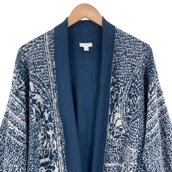 Pure Jill Cardigan Sweater Womens Medium Blue White Geo Print Cotton Open Front - Picture 4 of 16